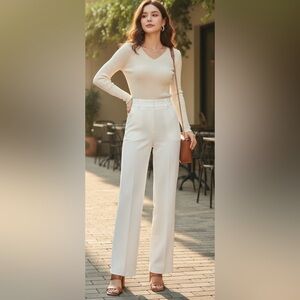 NWOT Liz Claiborne white pants, straight leg, zipper/hook closure, mid-rise, 8R